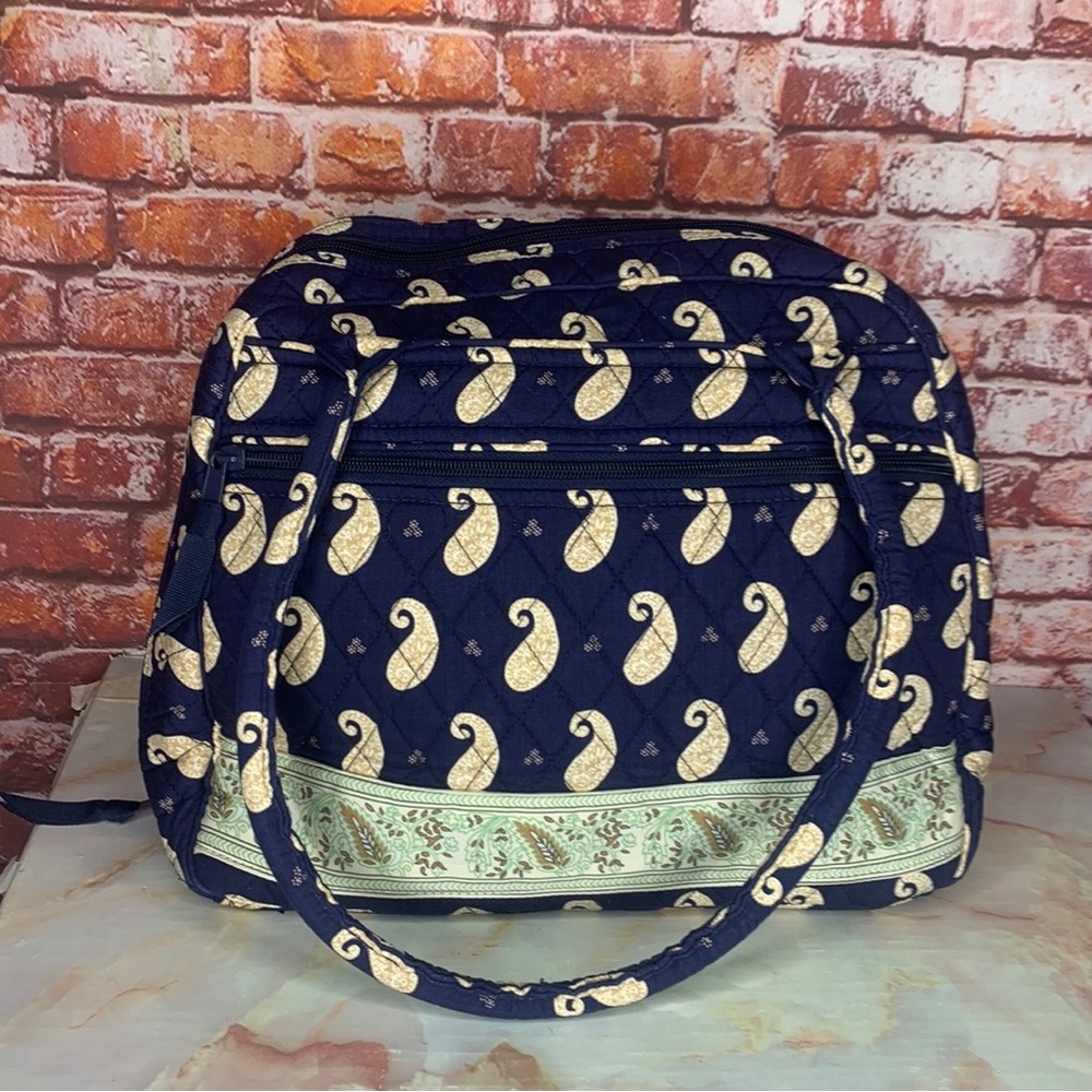 Lemon Hill Quilted Navy and Tan Paisley Large Domed Tote